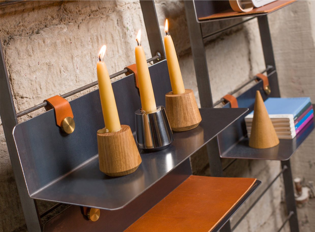 STAKK Steel Display Ladder shelf with candles by DYEHOUSE